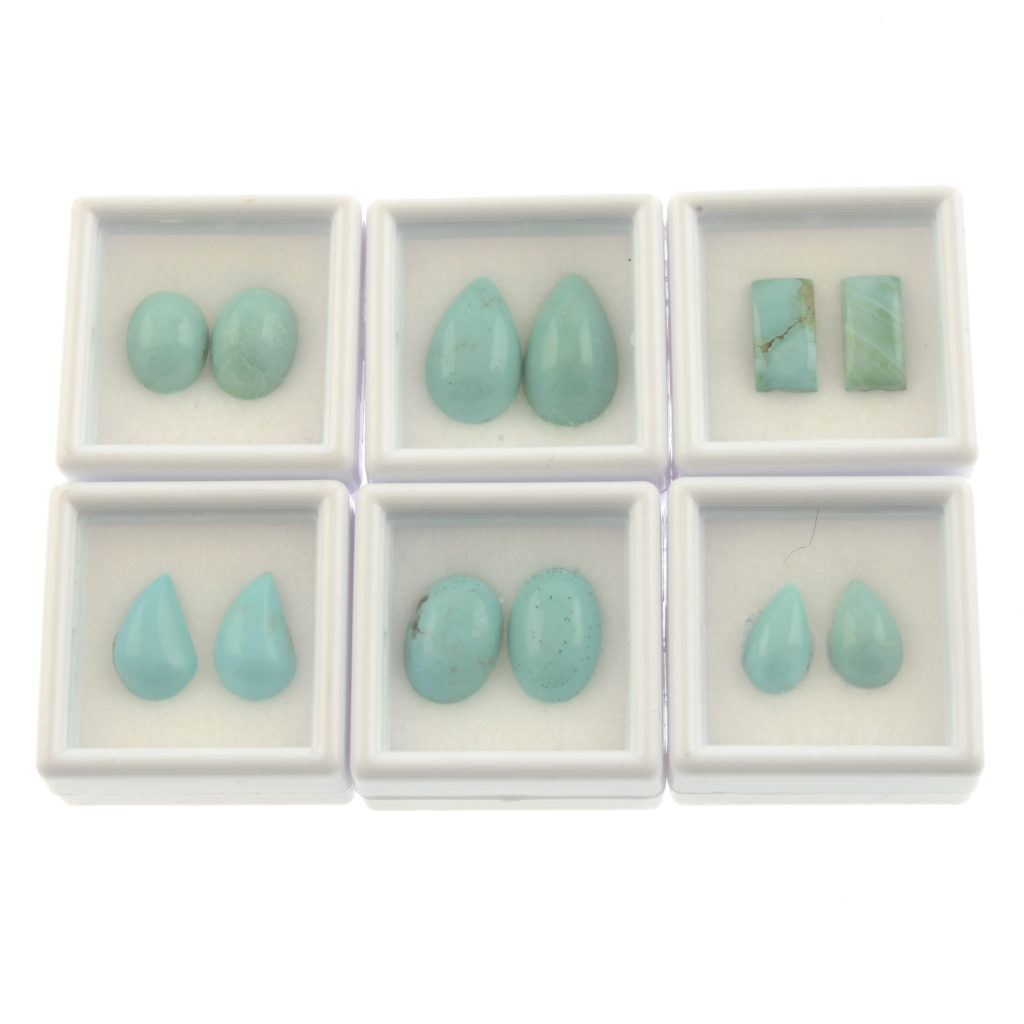 Six pairs of turquoises, 39.74ct