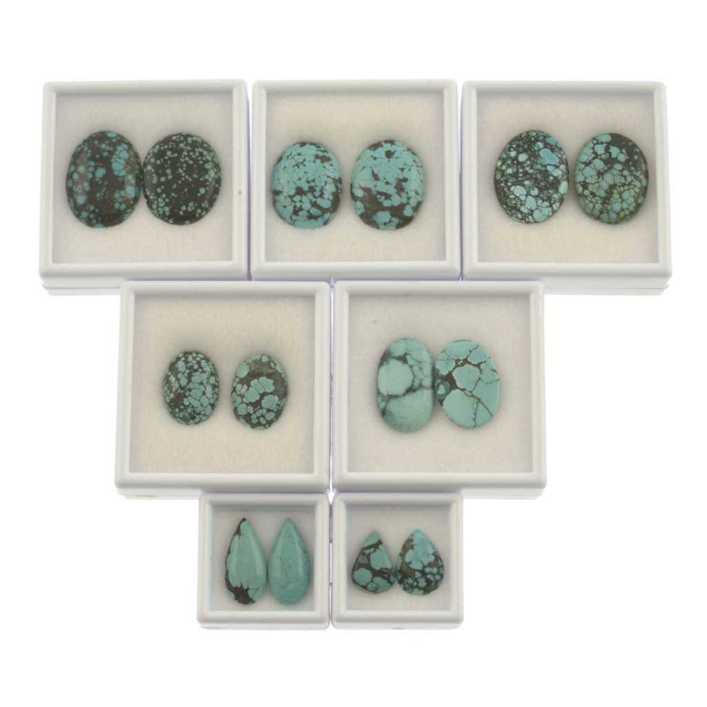 Seven pairs of turquoises, 129.97ct