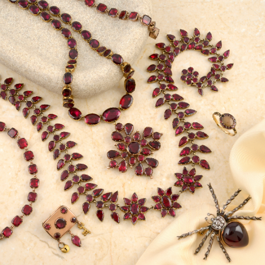 A selection of garnet jewellery