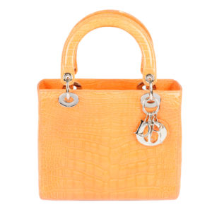 a limited edition peach crocodile Lady Dior handbag