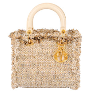 a beige tweed Lady Dior MM handbag