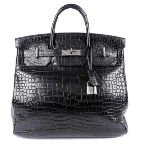 a 2013 matte black Porosus Crocodile Birkin HAC 40 handbag