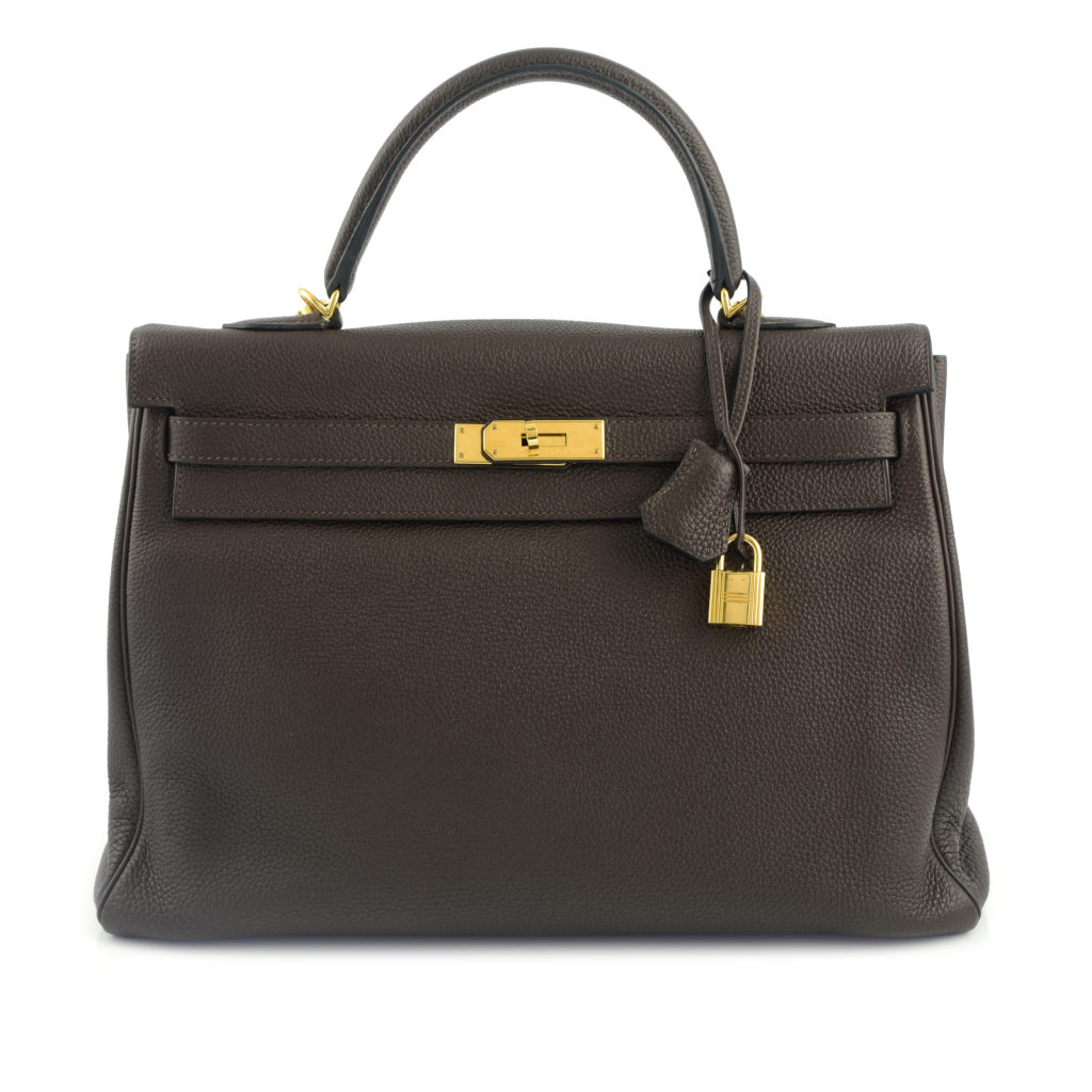 2009 Chocolate brown Togo leather Hermès Kelly 35 handbag.