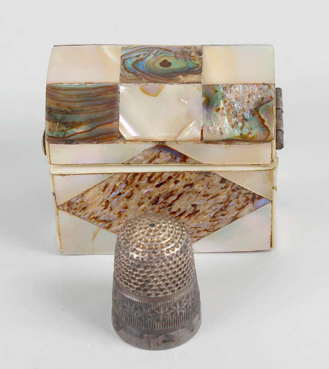 Victorian mother-of-pearl and abalone thimble case