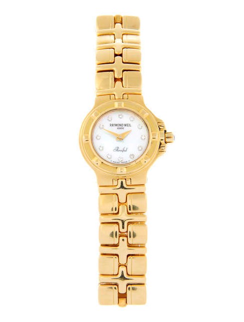 An 18ct gold Raymond Weil Parsifal bracelet watch. 