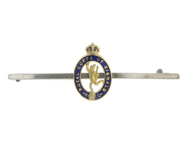 A regimental Royal Corps of Signals enamel bar brooch.