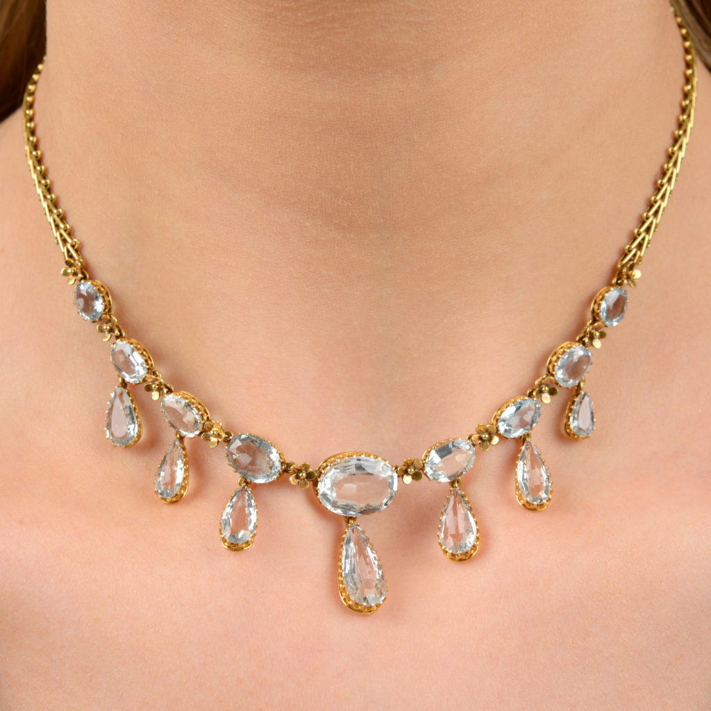 Victorian gold aquamarine necklace, by Mrs. Newman