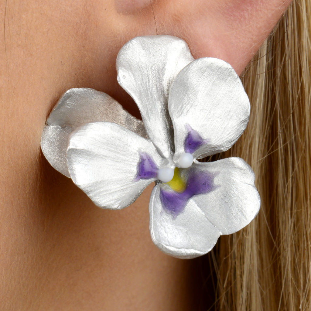 Enamel pansy floral earrings, by JAR