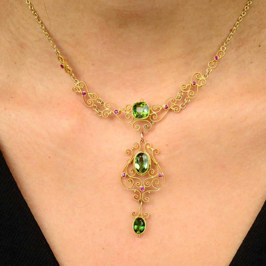 15ct gold gem necklace, by Murrle Bennett & Co.