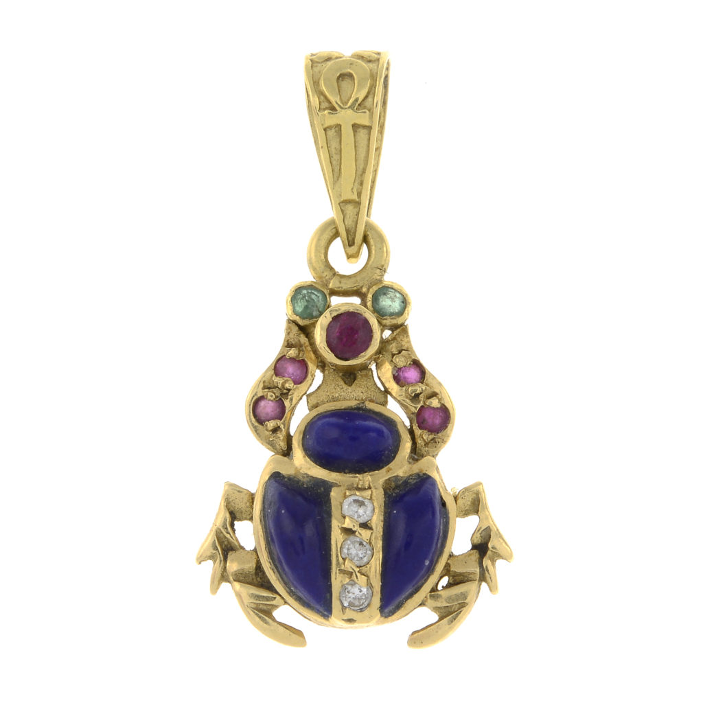 Gem & diamond scarab beetle pendant