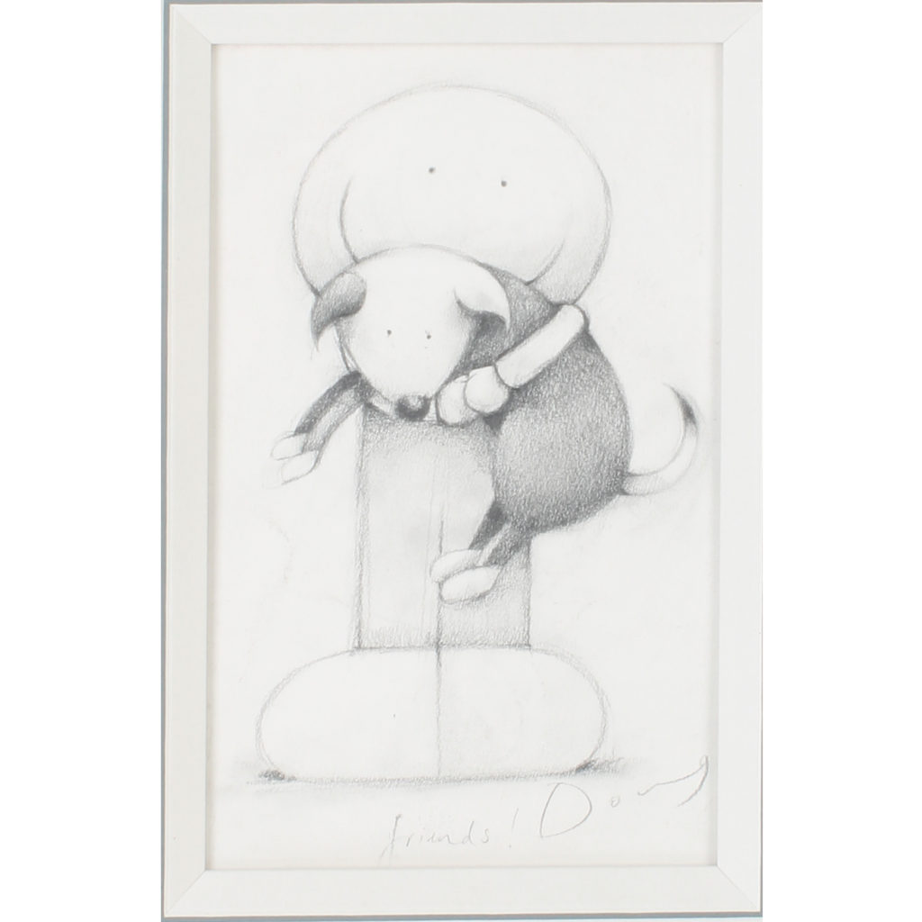 Doug Hyde pencil sketch titled Friends!