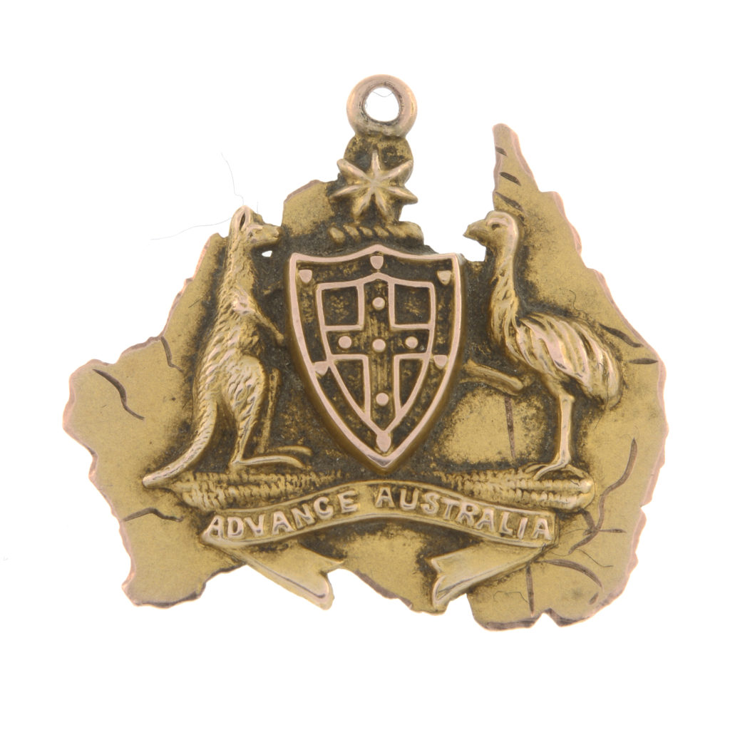 Early 20th century 9ct gold 'Advance Australlia' pendant, by Willis & Sons, Melbourne